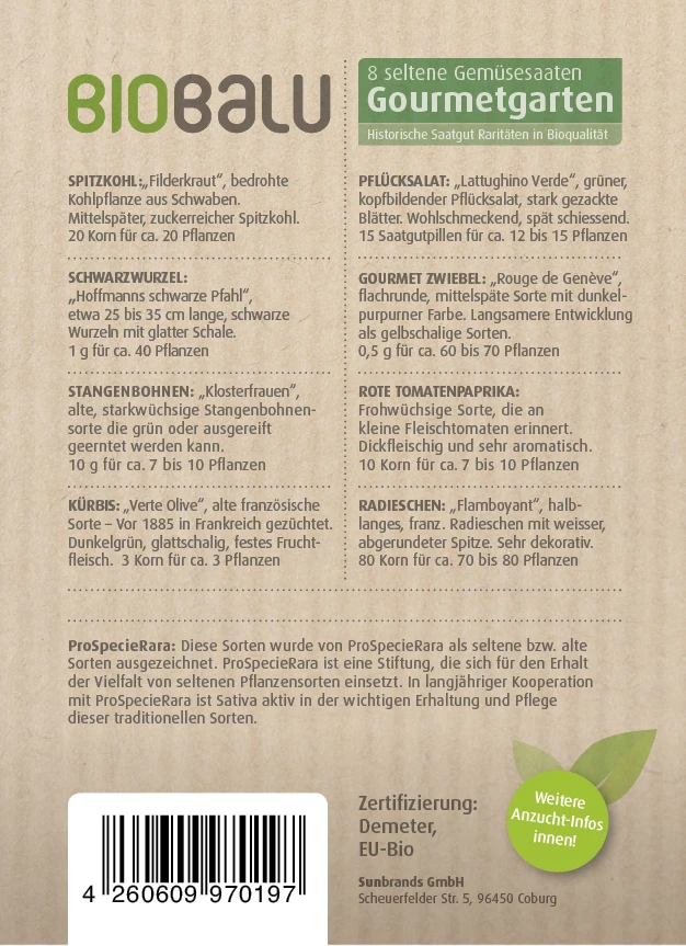 Gourmetgarten 8 Alte Sorten Set | BIO Gemüsesamen-Sets Von Biobalu 4 Gourmetgarten 8 Alte Sorten Set | BIO Gemüsesamen-Sets Von Biobalu – Bild 2